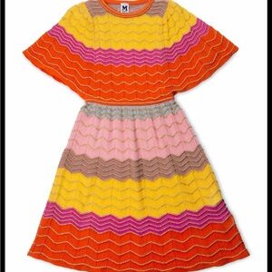 Missoni Multicolor Chevron Knit Mini Dress in Orange, Yellow, Pink & Cream